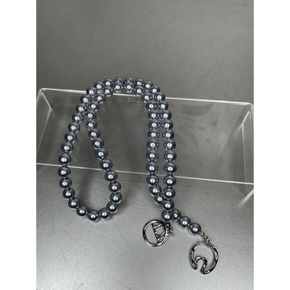 Kenneth Jay Lane Jewelry - Kenneth Jay Lane Vintage Gray Blue Faux Pearl Necklace 24in Silver Tone